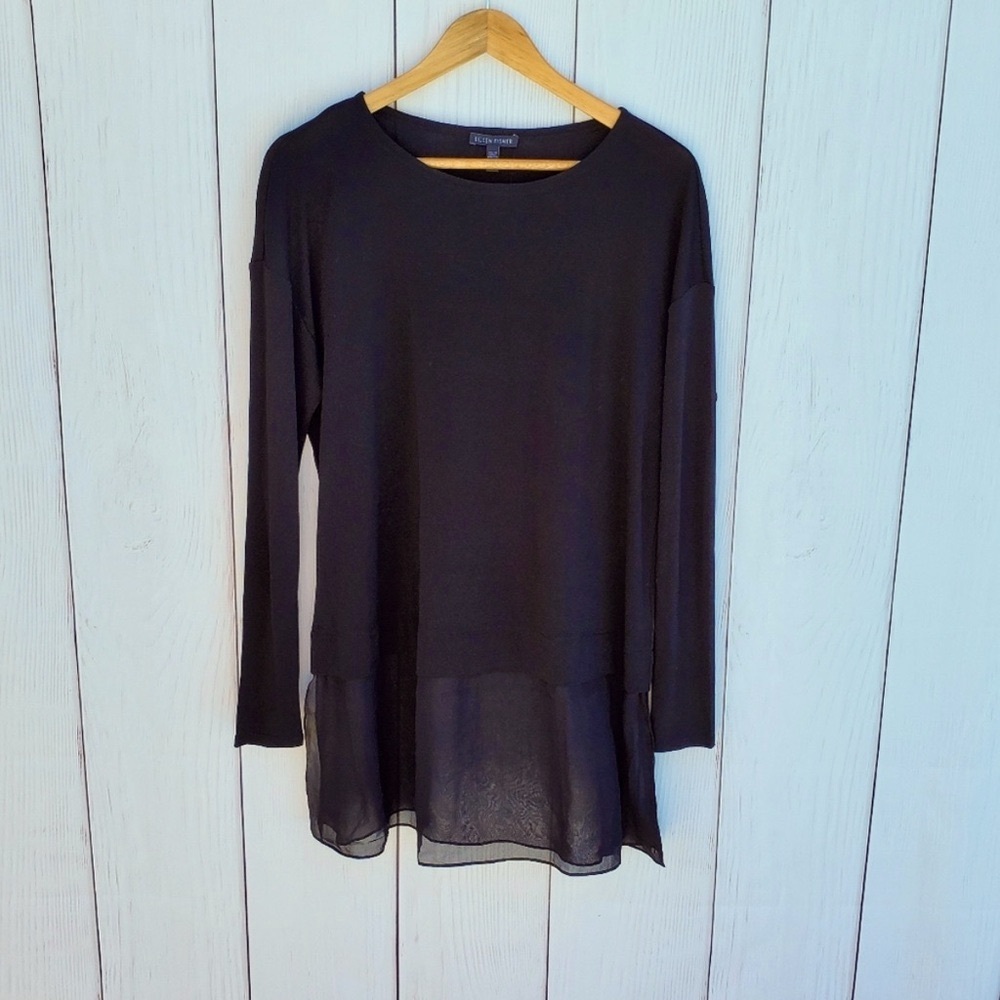 Eileen Fisher Black Silk With Sheer Hem Women's Top Size Medium